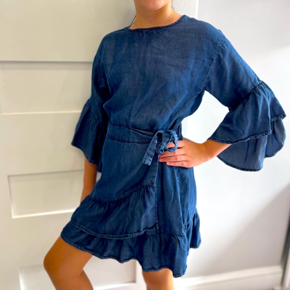 Habitual girl navy blue ruffle dress with bow